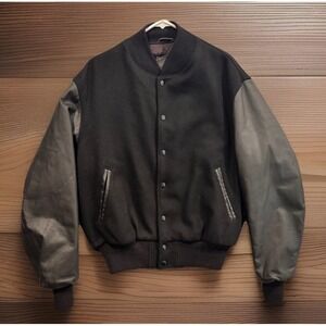 Golden Bear Mens Varsity Wool Bomber Jacket sz L Leather Sleeve Short Length